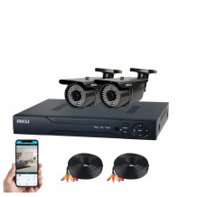 Kit supraveghere video AKU 2 camere SUPER CLEAR AHD varifocale 2.8 - 12mm + DVR 4 canale FULL HD 1080N H264, interior exterior carcase metalice cu infrarosu, iesire internet cu vizualizare pe telefon mobil tableta desktop